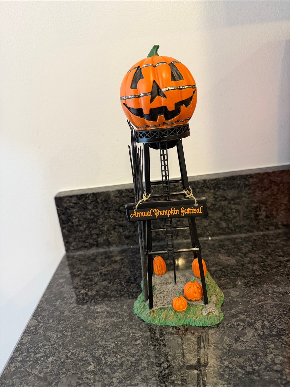Department 56 Orange and Black Pumpkin Water Tower Figurine